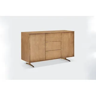 KAWOLA Sideboard GALA 2 Türen 3 Schubladen Kunstleder goldfarben Fuß Edelstahl gebürstet