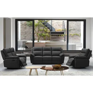 Relaxgarnitur 3+2+1 - Büffelleder - Schwarz - PAKITA