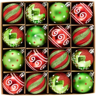 Victor's Workshop Weihnachtskugeln 16tlg. 6cm Plastik Christbaumkugeln Set Christbaumschmuck für Weihnachtsbaum Dekoration Weihnachtsdeko Hausdeko Elfen Thema Rot Grün Weiß(M)