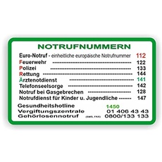 NOTRUFNUMMERN Aufkleber für Österreich Notruf Nummer Aufkleber(RP42/1) (19cm x 11,5cm)