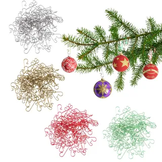 Suxgumoe Weihnachtsbaum Haken, 200 Stück S Haken Klein Ornament Baumhaken (gold & silber & grün & rot)