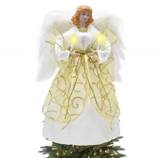 Weihnachtsbaumspitze Engel 32CM,Stoff Christbaumspitze mit LED Licht,Angel Christmas Tree Topper,Tannenbaum Spitze Weihnachtsengel Baumspitze Mit Lichtern, Batterie Nicht Enthalten (Gold)