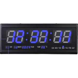 LED Digitaluhr, Datum- und Temperaturanzeige, große blaue Ziffern, Blau - Blau