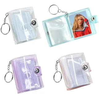 KBNIAN 4 Stück Mini-Fotoalbum 2 Zoll Mini Foto-Schlüsselanhänger mit 24 Taschen Foto Album Kartenhalter zum Aufbewahren unserer wertvollen Fotoerinnerungen - 4 Farben