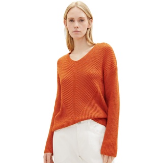 TOM TAILOR Damen 1039242 Basic Pullover mit V-Ausschnitt, 32403-gold Flame orange Melange, M