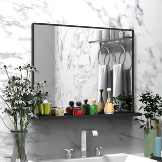 WONSTART Wandspiegel mit Ablage, rechteckiger Badezimmer-Schminkspiegel für die Wand, Badezimmerspiegel für die Wand, schwarzer Spiegel für Badezimmer, Schlafzimmer, Eingangsbereich (81,3 x 61 cm)