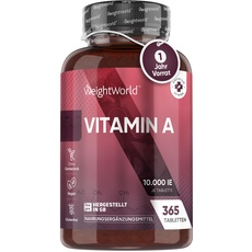 Augenvitamine - Vegane Vitamin A Tabletten - Hochdosiertes Retinol 10.000 IE - Alternative zu Beta Carotin & Augentropfen - Für Sehkraft, Haut & Immunsystem (EFSA) - 365 Stück für 1 Jahr - WeightWorld