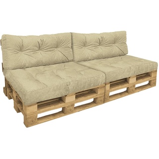 VOUNOT Palettenkissen 4er Set für Indoor und Outdoor, Palettenpolster Wasserdicht Palettensofa, Sitzkissen 120x80, Rückenkissen 120x40, Beige