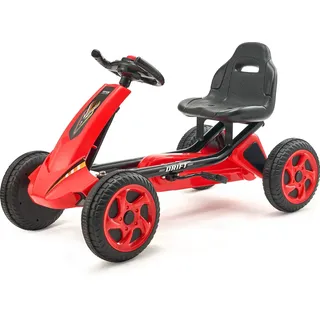 Vevor Go-Kart, mit Lenkrad, ergonomisch verstellbarem Sitz, rutschfesten Rädern, tragbarer Tretfahrzeug mit Tretkurbel, Kinderfahrzeug Tretfahrzeug Tretauto 3–8 Jahren, Rot