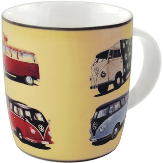 BRISA VW Collection - Volkswagen Große Keramik Kaffee-Tee-Cappuccino-Tasse-Becher-Haferl im T1 Bulli Bus Design (Bulli Parade/Bunt)