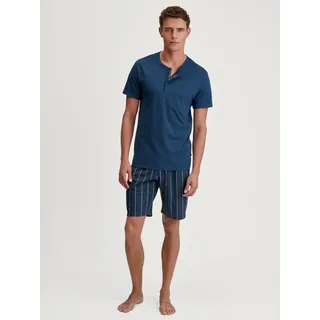 Shorty CALIDA "Relax Imprint 1", Herren, Gr. XXL (58/60), blau (insignia blau), Single Jersey, Obermaterial: 100% Baumwolle, bequem kurz, Rundhals, Homewear-Sets Shorty, mit Rundhalsausschnitt, Knopfleiste, kurze Ärmel, Single Jersey