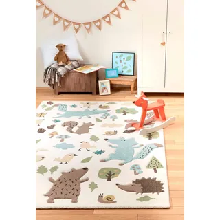 Sigikid Kinderteppich "Forest" rechteckig 13 mm Höhe Wald Tiere Design, Kurzflor, beige, blau