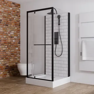 Schulte Komplettdusche Jersey BxT: 90x90 cm, 5 mm Sicherheitsglas, Komplett-Set, inkl. Duschwanne, U-Form, Drehtür - Schwarz