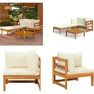 vidaXL 3 tlg. Garten Lounge Set mit Cremeweißen Kissen Massivholz Akazie - Garten-Lounge-Set - Garten-Lounge-Sets - Holz-Sofa-Set Für Den Außenbereich - Gartenmöbel-Set - Creme