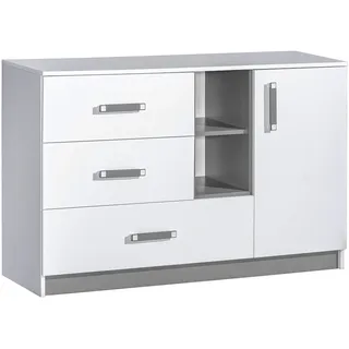 Furniture24 Kommode Sideboard TRAFIKO 07 mit 3 Schubladen und 1 Tür Weiß/Grau - Weiß