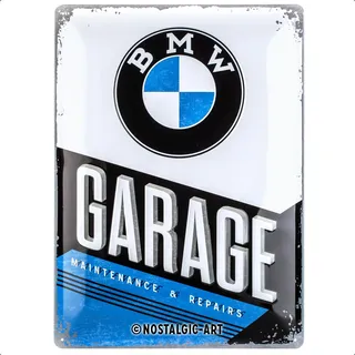 Nostalgic-Art Retro Blechschild, 30 x 40 cm, BMW – Garage – Geschenk-Idee für BMW Accessoires Fans, Original Lizenzprodukt (OLP), aus Metall, Werkstatt-Deko im Vintage Design, Blechschilder Sprüche