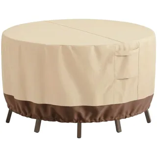 Vailge Runde Terrassenmöbel-Abdeckungen, 100 % wasserdicht, für Outdoor-Tisch- und Stuhl-Sets, nicht verblassend, UV-beständig, 157,7 cm Durchmesser x 71,1 cm, Beige und Braun