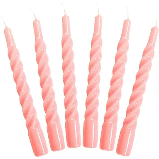 Candles with a Twist®, Stabkerzen gedreht, Hergestellt in Italien, 25 Farben verfügbar, Tafelkerzen lackiert, Spiralkerzen lange Brenndauer 5 Stunden, Kerzen Deko, 6 Stück, 2,2 x 21cm (Rosa)