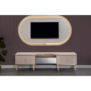 Moderne Beige Wohnwand Garnitur Designer RTV-Lowboard Wandpanel 2tlg - Beige