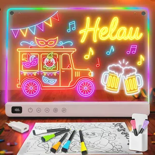 Ortizan LED Notiztafel mit Farben, Leuchtendes LED Zeichenbrett für Kinder Wiederaufladbare mit 13 Farben 35x25 cm, inklusive Adapter, Aufhängekette & Ständer, Acryl Notiztafel kreatives Geschenk