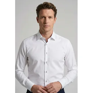 Langarmhemd OLYMP "No 6 six", Herren, Gr. 41, N-Gr, weiß, Web, Obermaterial: 100% Baumwolle, unifarben, sehr schmal normal, 2-Knopf-Manschette, Hemden Langarmhemd, super slim, Kentkragen, Businesshemd