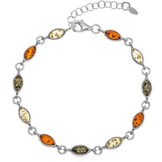 Copal Damen Bernstein Armband echt Silber 925 | Natur bunt multicolor | Länge flexibel | Öko-Verpackung | Geschenke | Echtheitsstempel | Verstellbares Design | Geschenkidee für Frauen