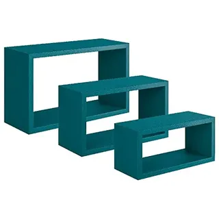 Homemania Trittico Wandregal – Wohnzimmer, Schlafzimmer, Büro – MDF, Blau 45 x 27 x 15,5/40 x 22 x 15,5/35 x 17 x 15,5, Holzwerkstoff, 45 X 27 X 15.5/40 X 22 X 15.5/35 X 17 X 15.5