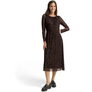 Meshkleid TOM TAILOR "Regular midi", Damen, Gr. 44, N-Gr, braun schwarz big, Web, Obermaterial: 90% Polyester, 10% Elasthan. Futter: 100% Polyester, bedruckt, regular fit wadenlang, Rundhals, gerader Abschluss, Kleider Meshkleid, mit Muster