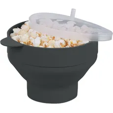 Relaxdays Popcorn Maker für Mikrowelle, Silikon, BPA-frei, Popcorn-Popper mit Deckel & Griffen, zusammenfaltbar, schwarz