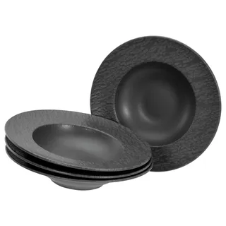CreaTable Pastateller Schiefer Black, Pasta Gourmetteller Set 4-tlg, (4 St), Seidenmatte Spezialglasur, Ausdruckstarkes Relief schwarz