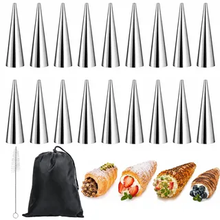 ZHITENG Cannoli Backform, 20 Stück Schaumrollenformen Klein Cannoli Formen | mit Aufbewahrungstasche Edelstahl Schillerlocken Formen mit Reinigungsbürste Croissant Backform, für Croissant, Backformen(B)