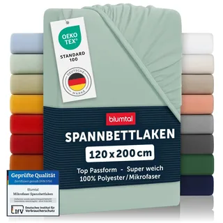 Blumtal® 2er Set Spannbettlaken 120x200x30cm aus Microfaser - Oekotex zertifiziertes Bettlaken Spannbettlaken in Summer Green - Grün