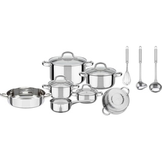 GSW Topf-Set »Montreal«, Edelstahl, (Set, 14 tlg., Kochtopf 14/16/20/24 cm, Stielkasserolle 14 cm, Pfanne 24 cm, Einsatz), Induktion, silberfarben