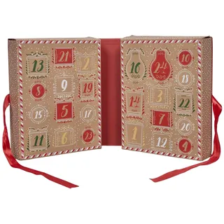 HOME DECO FACTORY Adventskalender Kerze und Weihnachtsüberraschungen | Karton, Adventskalender, Kerze und Überraschungen, festliche Dekoration, warme Atmosphäre, Geschenkidee, Braun und Rot