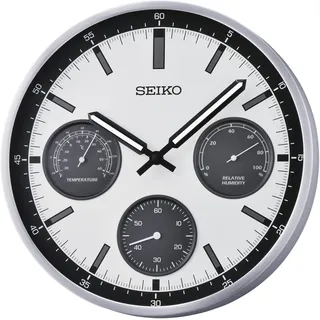 Seiko QXA823S Wanduhr Thermometer Hygrometer Weiß/Schwarz