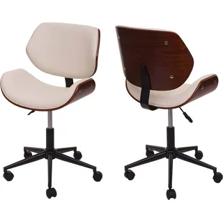 Bürostuhl HWC-G25, Drehstuhl Schreibtischstuhl, Bugholz Walnuss-Optik Retro drehbar höhenverstellbar MVG creme - Beige