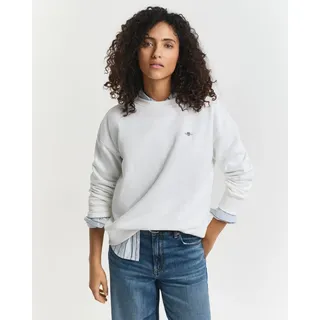 Sweatshirt GANT "SHIELD C-NECK SWEAT", Damen, Gr. L, weiß (eggshell), Sweatware, Obermaterial: 87% Baumwolle, 13% Polyester, Rundhals, Rippbündchen, Sweatshirts Sweatshirt, Grafische GANT-Stickerei auf der Brust