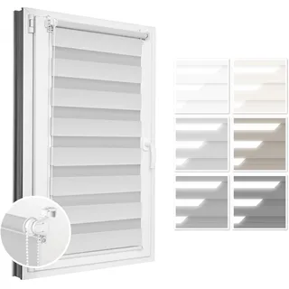 Estika Verdunkelungs Doppelrollo Klemmfix ohne Bohren - 65 cm x 150 cm - Gainsboro - Tag und Nacht Duo-Rollo, Rollos für Fenster, Fenster Sichtschutz, Doppelrollo für Innenräume