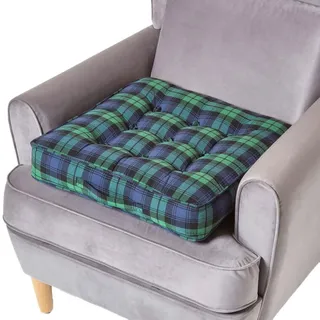 Homescapes Sitzkissen blau-grün kariert 50/50/10 cm – Sesselkissen Baumwolle , Textil , Füllung: Polyester , Quadratisch , 50x10x50 cm , Oeko-Tex® , Heimtextilien, Wohntextilien, Sitzkissen