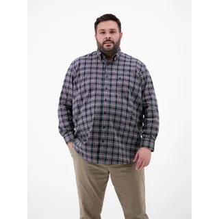 Langarmhemd LERROS "Kariertes Flanellhemd in Übergrössen", Herren, Gr. 3XL, extraweit, blau (classic navy), 100% Baumwolle, Hemden Langarmhemd