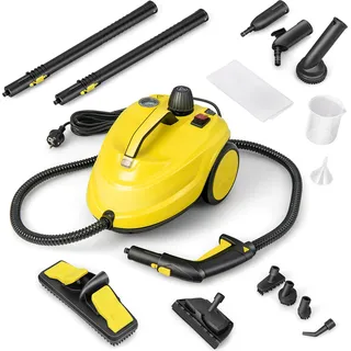 COSTWAY Dampfreiniger 2000W, mobile Reinigungsmaschine mit 1,8 L Tank und 13 Zubehörsätze, Dampfbesen für Teppiche, Fenster, Glas und Vorhänge, Gelb - Gelb