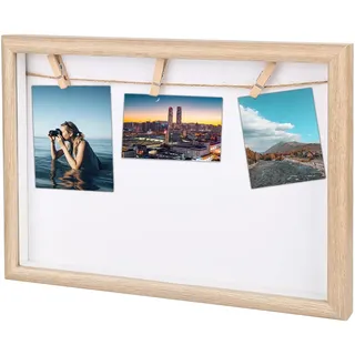 XCRPRT DIY Holz Fotocollage Rahmen, Wandbilderrahmen mit Fotoleine & Holzklammern, Querformat Bilderrahmen, Fotorahmen Collage für Zuhause, Küche, Büro, Dekoratives Aufhängen, 21x30cm