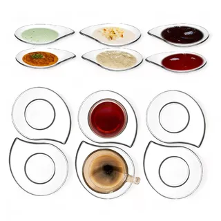 vienberg 6 Stück Universal kleiner Glas Unterteller | flache Servierteller | Tropfenform | Ideal für Soße Saucen Marmeladen Dessert | Saucenschalen Bowl,13cm lang, Kaffee-Tee-Teller Untertasse