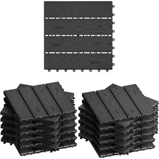 WOLTU WPC Terrassenfliesen Holzoptik 30x30cm, Anthrazit (22 Stück / 2 m2) | Wetterfest & UV-beständig, schneller Aufbau per Klick, ideal für Terrasse und Balkon, pflegearm