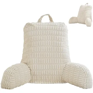Jinfanshurich Lesekissen für Bett und Sofa, Sitzkissen mit Stützarm Rückenlehne für Erwachsene, Groß Rückenkissen zum Fernsehen, Lesen und Spielen mit Mobiltelefonen im Bett (Beige)