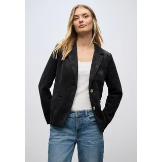 Kurzblazer STREET ONE, Damen, Gr. 34, schwarz, Web, Obermaterial: 90% Polyester, 8% Polyamid, 2% Elasthan. Futter: 100% Polyester, unifarben, tailliert hüftbedeckend, V-Ausschnitt, Blazer Kurzblazer, mit Reverskragen und aus Cord