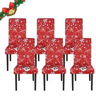 Jaotto Stuhlhussen für Esszimmer, dehnbar, Universalbezug, waschbar, für Esszimmer, Weihnachten, Festival, 6 Stück