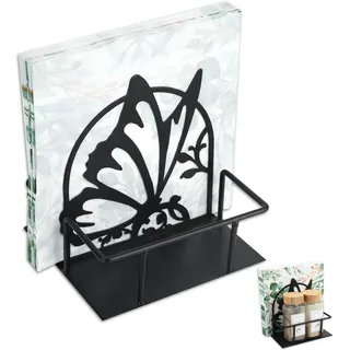 Chostky Serviettenhalter für den Tisch, Serviettenspender aus Metall, Stehende Papierserviettenaufbewahrung für Haus und Küche Tischdekoration (schmetterling schwarz)