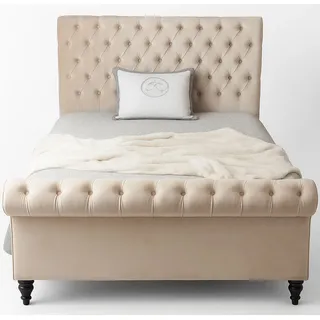 Bettgestell Chesterfield Polsterbett beige Samt Bett 140x200cm Vintage bett