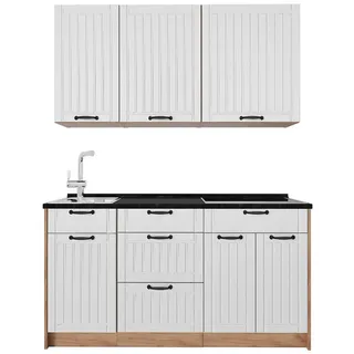 Vicco Küchenzeile 150 cm Weiß Landhaus/Braun